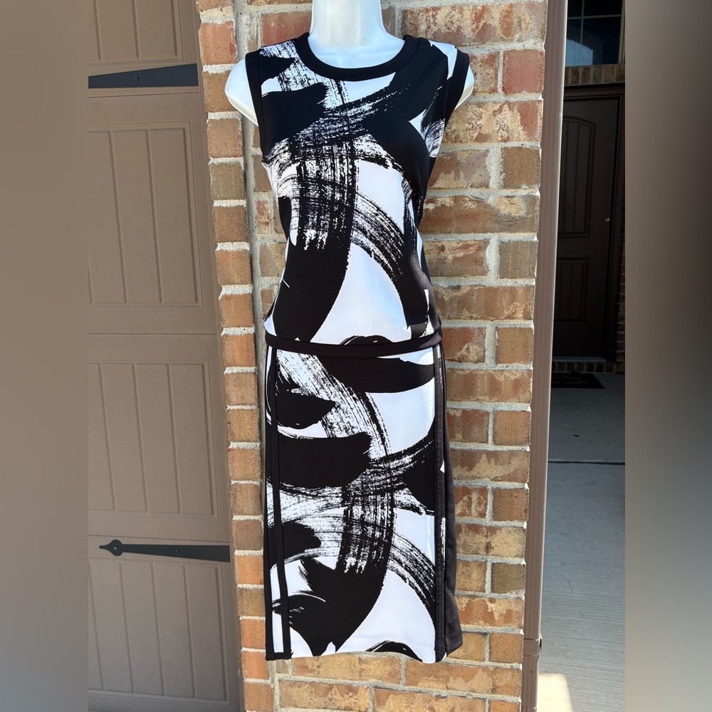WORTHINGTON 2-piece Black and White Abstract TOP AND SKIRT SIZE MEDIUM - Picture 2 of 12